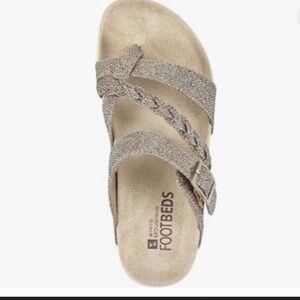 WHITE MOUNTAIN Footbed Gold Shimmer Braided Buckle Hazy Flat Slip-on Sandal